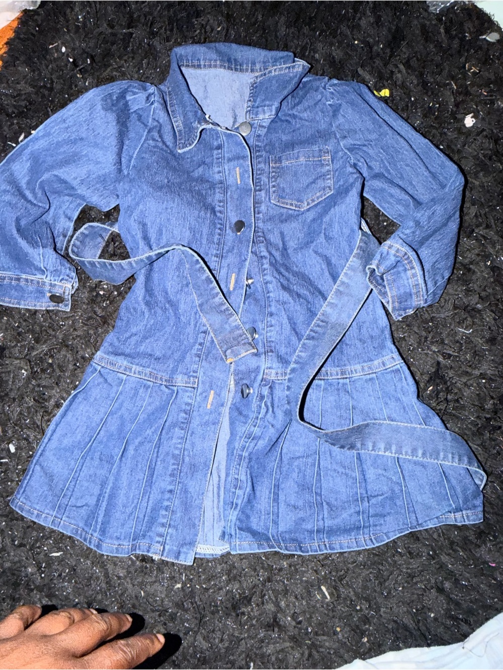 Blue Denim Button-Front Dress Jacket with Belt